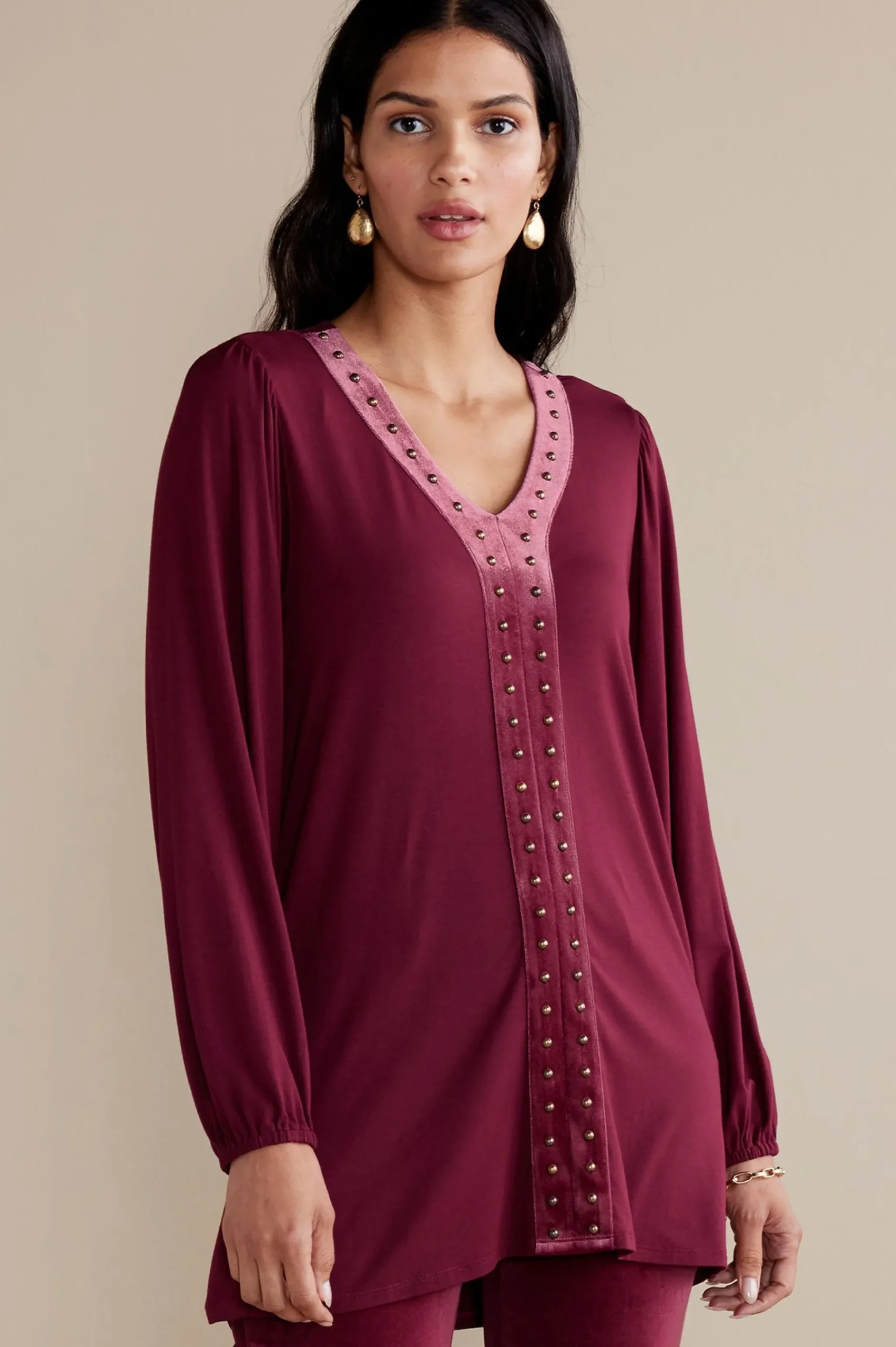 EVelvet Styles|wrist length-Soft Surroundings Adornment Top Cabernet