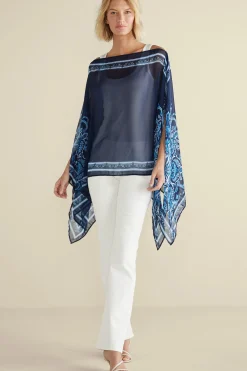 Into The Blues|Vacation Shop-Soft Surroundings Aleta Poncho Topper Blue Multi