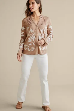 Feminine Flourish|Global Artistry-Soft Surroundings Alva Embroidered Knit Top Beige
