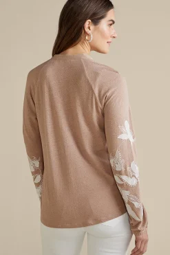 Feminine Flourish|Global Artistry-Soft Surroundings Alva Embroidered Knit Top Beige