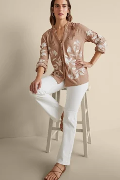 Feminine Flourish|Global Artistry-Soft Surroundings Alva Embroidered Knit Top Beige