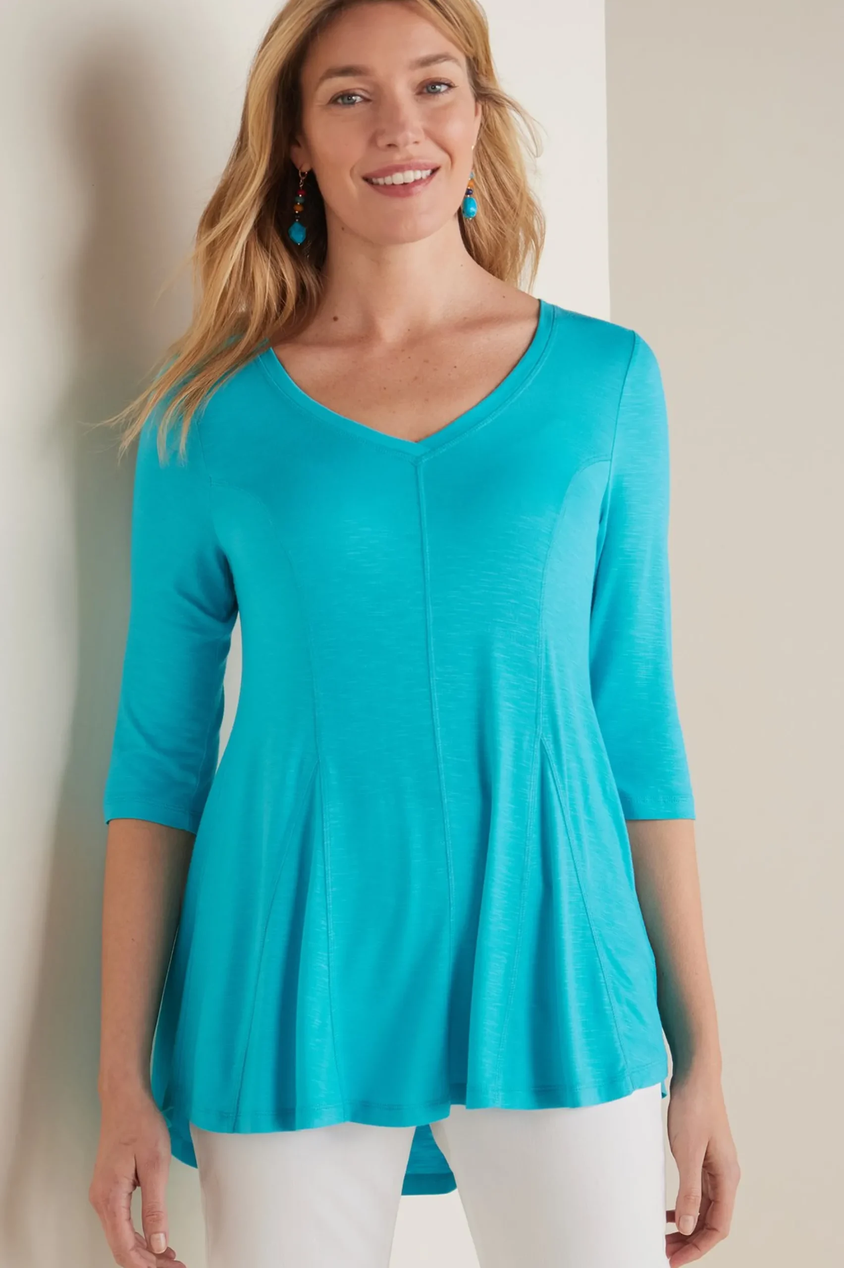 three quarter length|tunics-Soft Surroundings Amelia A-Line Tunic White