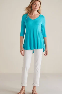 three quarter length|tunics-Soft Surroundings Amelia A-Line Tunic White