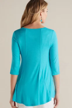 three quarter length|tunics-Soft Surroundings Amelia A-Line Tunic White