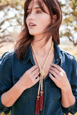 Necklaces|necklaces-Soft Surroundings Amina Tassel Lariat Necklace Red/Natural