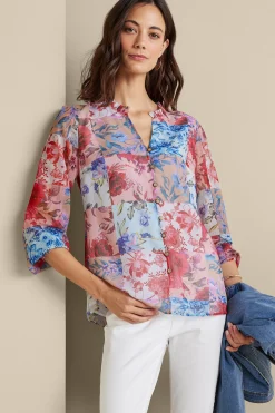 long sleeve|shirts-Soft Surroundings Anastasia Shirt Chrysanthemum Floral