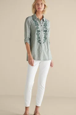 Feminine Flourish|Vacation Shop-Soft Surroundings Anisa Tunic Green Milieu Stripe