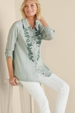 Feminine Flourish|Vacation Shop-Soft Surroundings Anisa Tunic Green Milieu Stripe