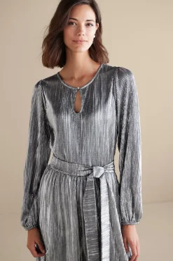 occasion dresses|solids-Soft Surroundings Annabelle Pleated Dress Silver