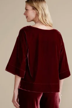 EVelvet Styles|three quarter length-Soft Surroundings Aria Velvet Top Cabernet