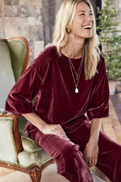 EVelvet Styles|three quarter length-Soft Surroundings Aria Velvet Top Cabernet