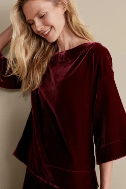 EVelvet Styles|three quarter length-Soft Surroundings Aria Velvet Top Cabernet