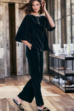 EVelvet Styles|full length-Soft Surroundings Aria Velvet Wide Leg Pants Cabernet