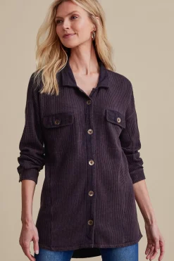 long sleeve|shirts-Soft Surroundings Audra Waffle Tunic Nightshadow Blue