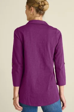 Vacation Shop|three quarter length-Soft Surroundings Danielle 3/4 Sleeve Tunic Rose Violet