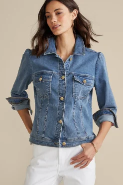 Into The Blues|Vacation Shop-Soft Surroundings Diana Shapely Denim Jacket Light Rain Wash
