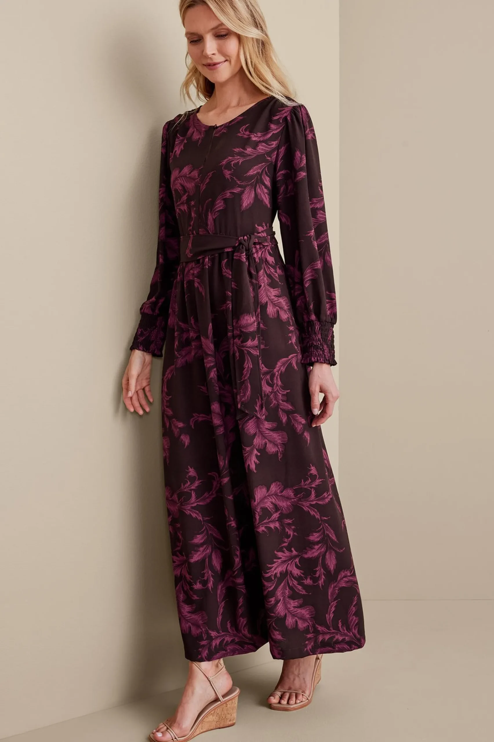 Feminine Flourish|patterned-Soft Surroundings Dianthe Dress Wine Botanical