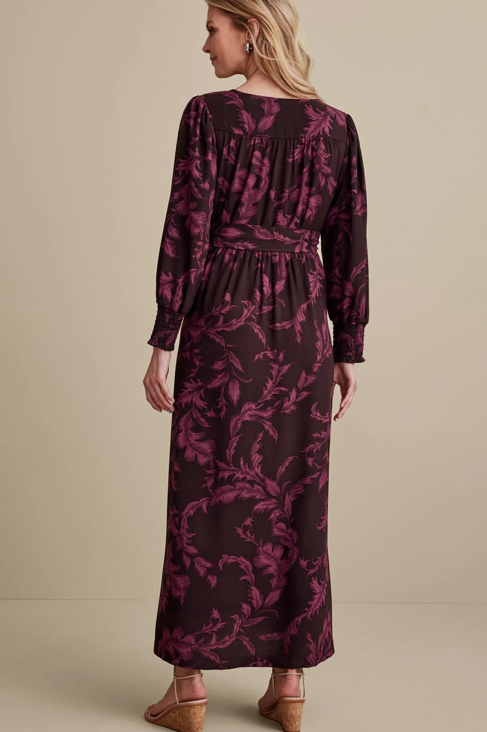 Feminine Flourish|patterned-Soft Surroundings Dianthe Dress Wine Botanical