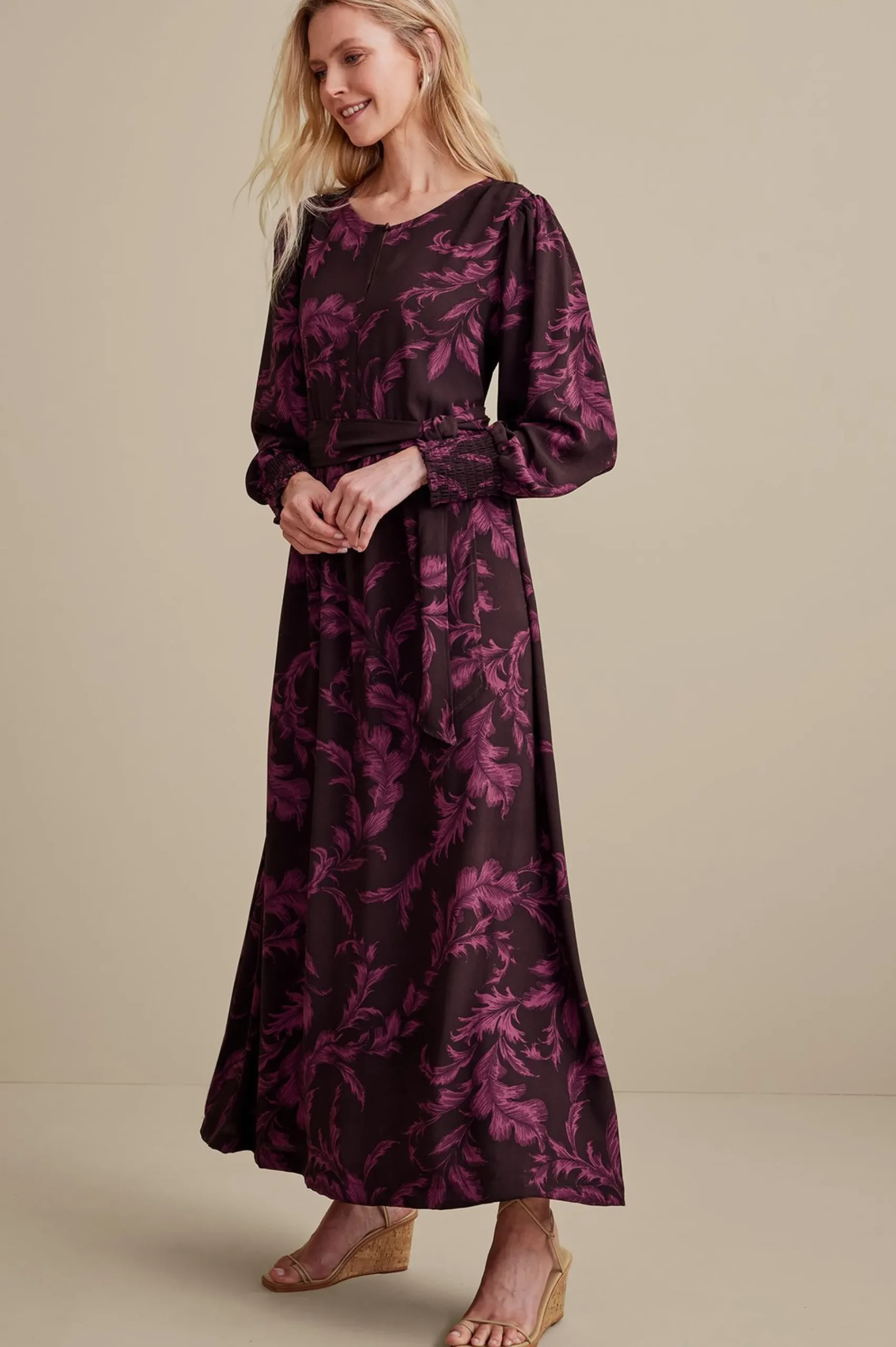 Feminine Flourish|patterned-Soft Surroundings Dianthe Dress Wine Botanical
