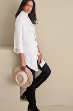 Scarves & Wraps|Feminine Flourish-Soft Surroundings Draped Ruffle Cardigan Noire