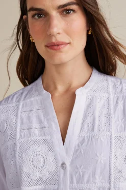 long sleeve|shirts-Soft Surroundings Eleanor Crochet Shirt White