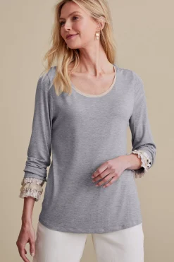 Feminine Flourish|long sleeve-Soft Surroundings Ella Lace Top Medium Grey Heather