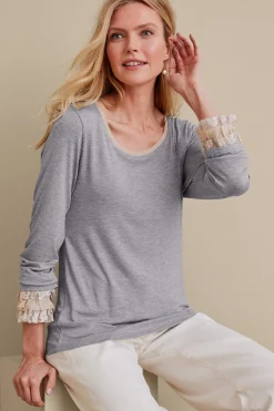 Feminine Flourish|long sleeve-Soft Surroundings Ella Lace Top Medium Grey Heather