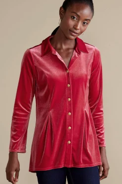 EVelvet Styles|long sleeve-Soft Surroundings Enchanted Velvet Shirt Sangria Red