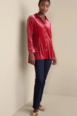 EVelvet Styles|long sleeve-Soft Surroundings Enchanted Velvet Shirt Sangria Red