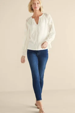 Feminine Flourish|Vacation Shop-Soft Surroundings Enya Embroidered Top Ivory Pearl
