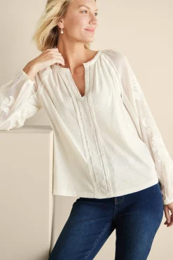 Feminine Flourish|Vacation Shop-Soft Surroundings Enya Embroidered Top Ivory Pearl