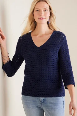 Sweaters & Cardigans|three quarter length-Soft Surroundings Estrella Sweater Navy