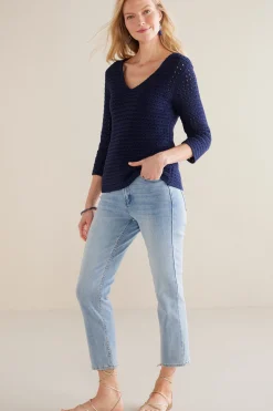 Sweaters & Cardigans|three quarter length-Soft Surroundings Estrella Sweater Navy