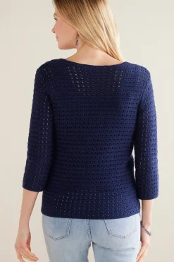 Sweaters & Cardigans|three quarter length-Soft Surroundings Estrella Sweater Navy