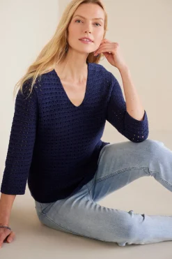 Sweaters & Cardigans|three quarter length-Soft Surroundings Estrella Sweater Navy