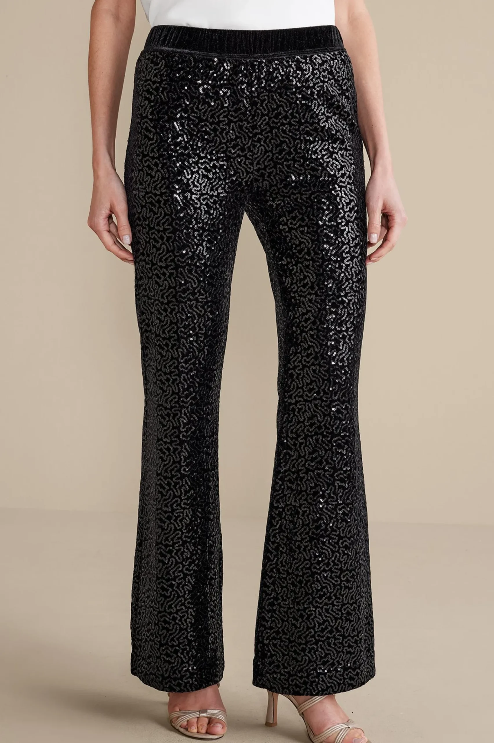 full length|bootcut-Soft Surroundings Eva Sequin Pants Black
