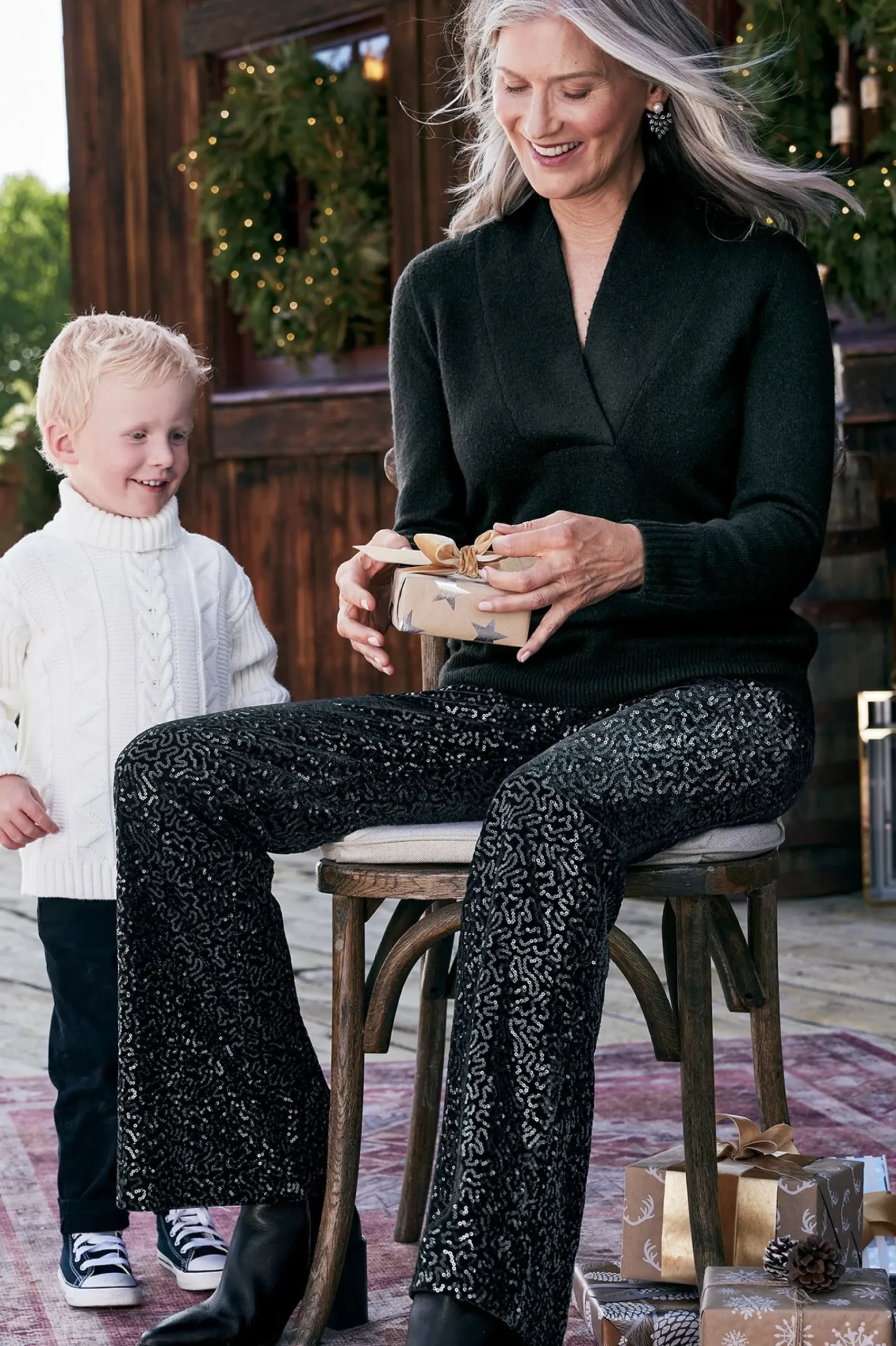 full length|bootcut-Soft Surroundings Eva Sequin Pants Black