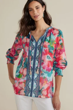 long sleeve|pullovers-Soft Surroundings Evalina Top Pink Ranunculus