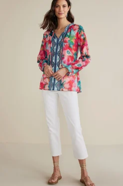 long sleeve|pullovers-Soft Surroundings Evalina Top Pink Ranunculus