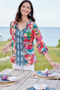 long sleeve|pullovers-Soft Surroundings Evalina Top Pink Ranunculus