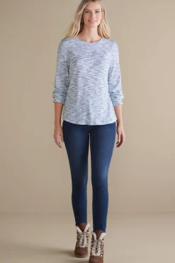 Everyday Styles|long sleeve-Soft Surroundings Evie Space-Dye Top Blue Heather