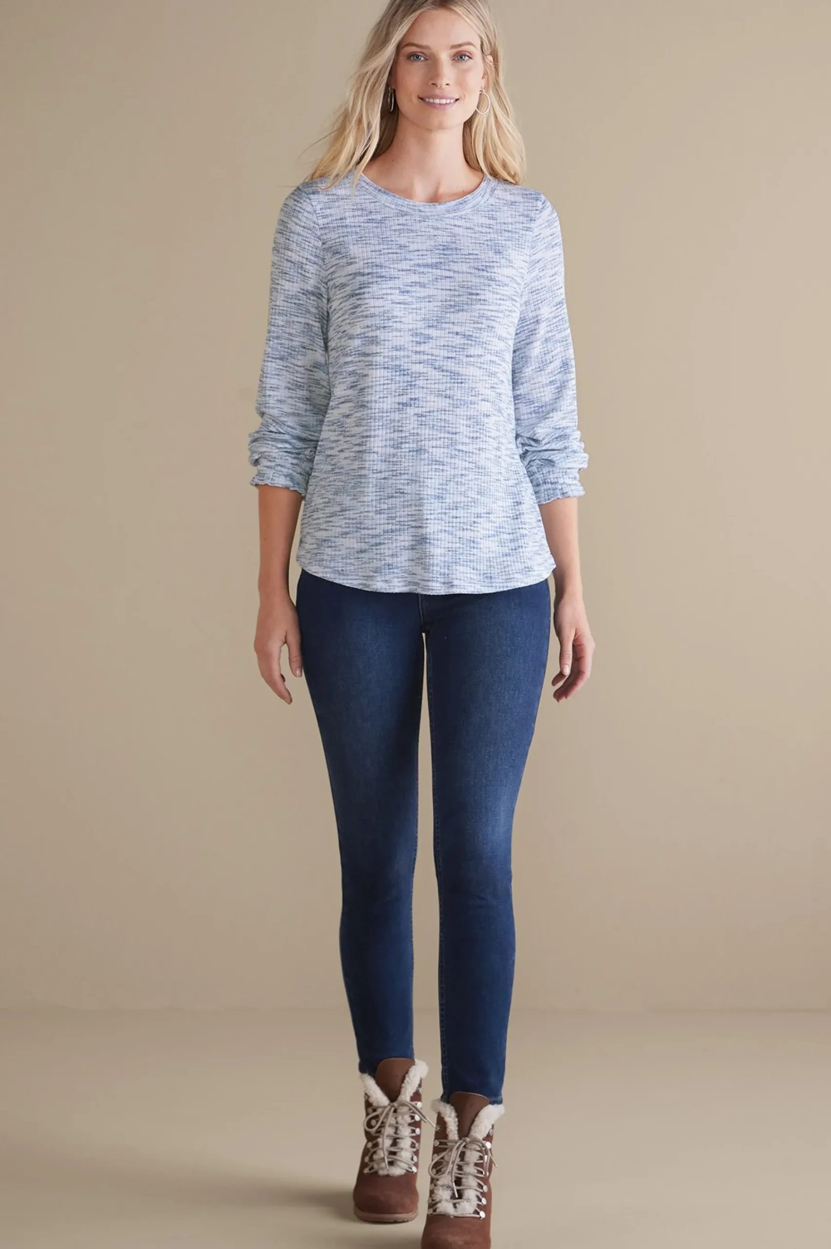 Everyday Styles|long sleeve-Soft Surroundings Evie Space-Dye Top Blue Heather