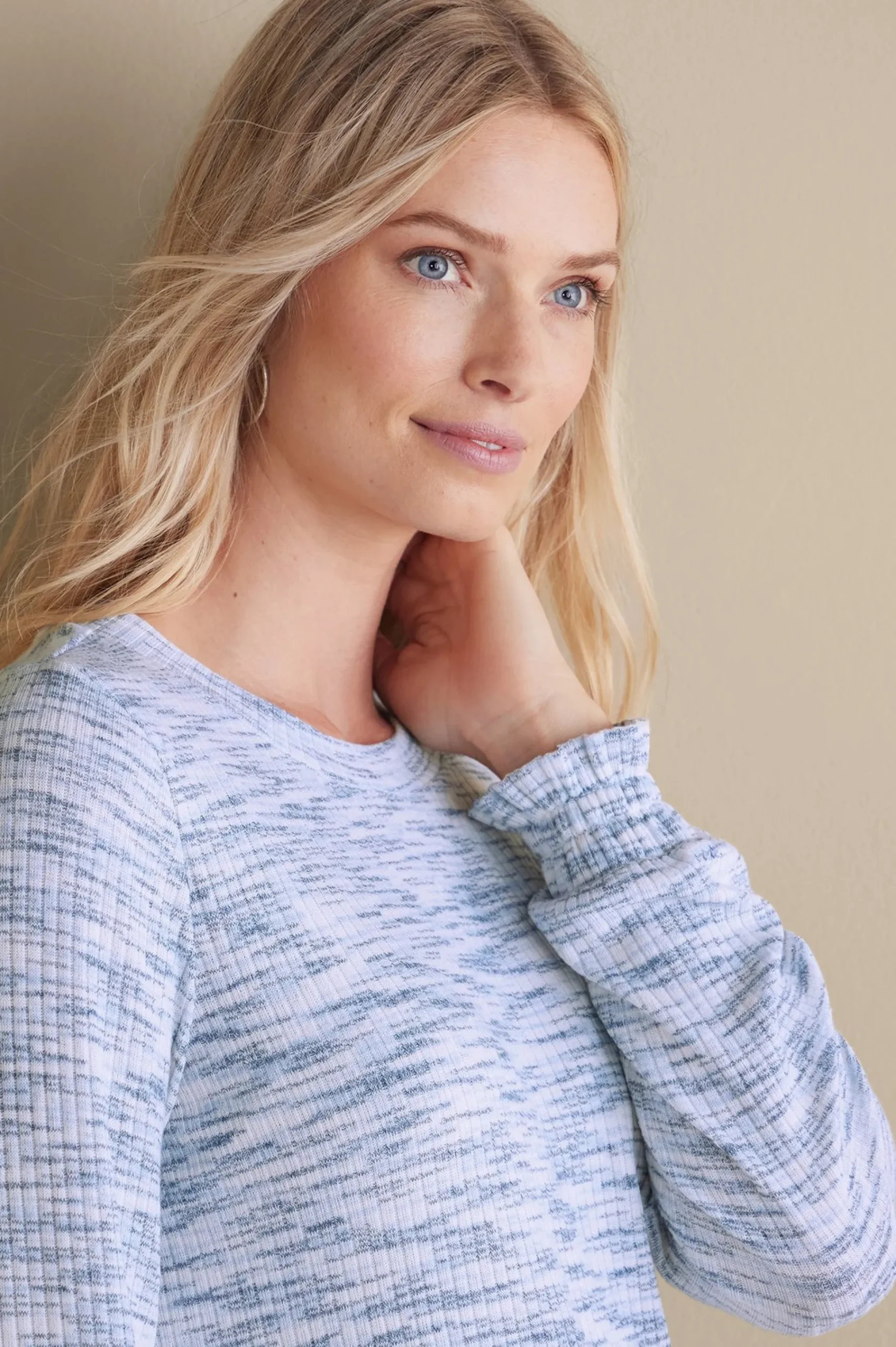 Everyday Styles|long sleeve-Soft Surroundings Evie Space-Dye Top Blue Heather