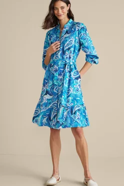 Into The Blues|work to play-Soft Surroundings Feyre Short Dress Island Sun Paisley Blue