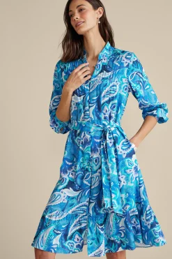 Into The Blues|work to play-Soft Surroundings Feyre Short Dress Island Sun Paisley Blue