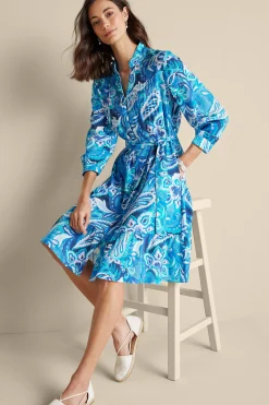 Into The Blues|work to play-Soft Surroundings Feyre Short Dress Island Sun Paisley Blue
