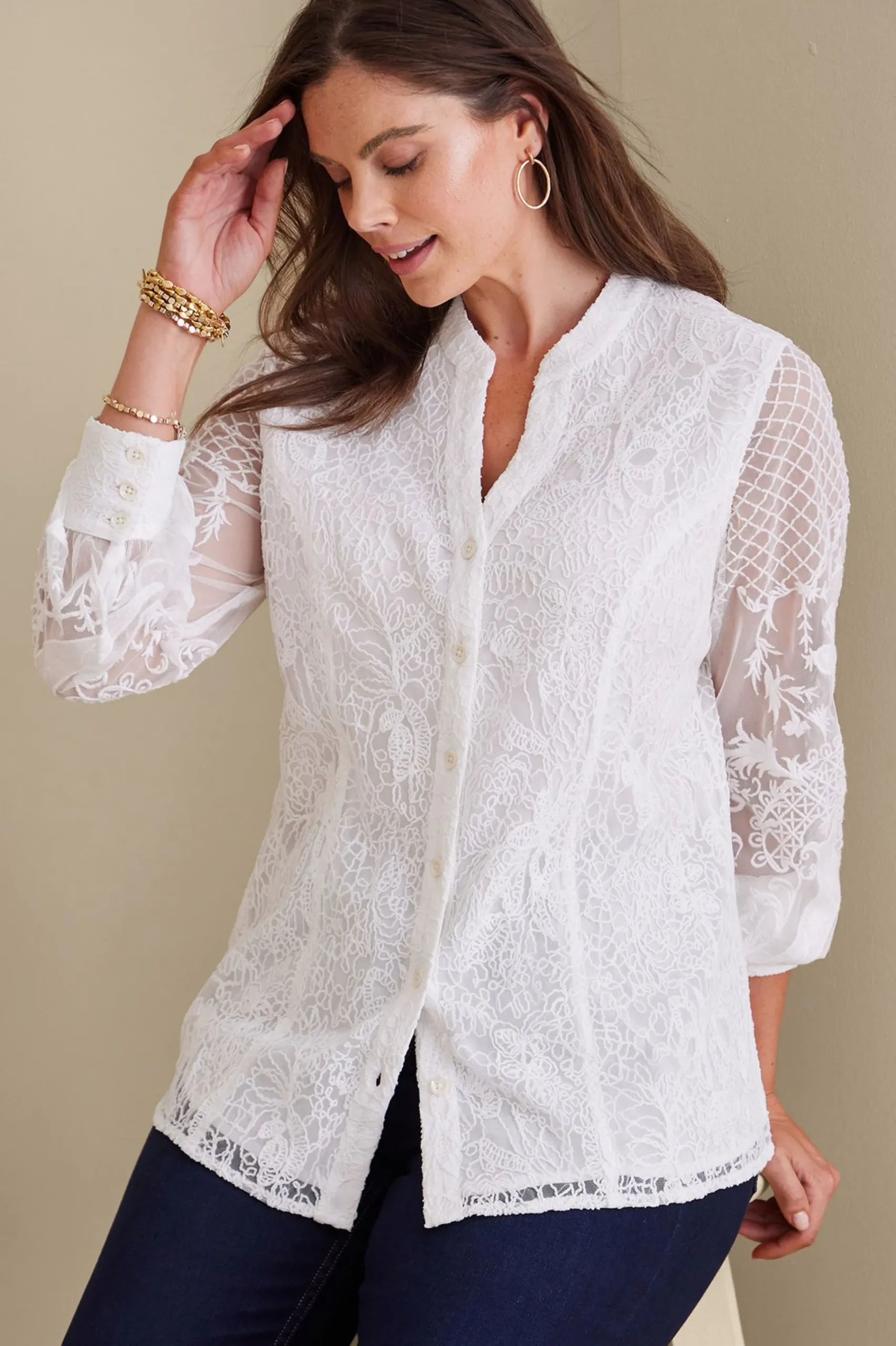 Feminine Flourish|Global Artistry-Soft Surroundings Fiori Top Ivory Pearl