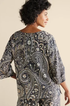 Vacation Shop|three quarter length-Soft Surroundings Fleur Top Global Paisley