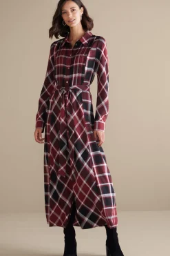 Everyday Styles|patterned-Soft Surroundings Gayle Tartan Dress Cabernet