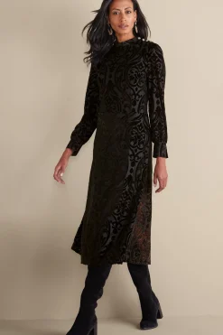 EVelvet Styles|occasion dresses-Soft Surroundings Hadley Velvet Dress Black Abstract